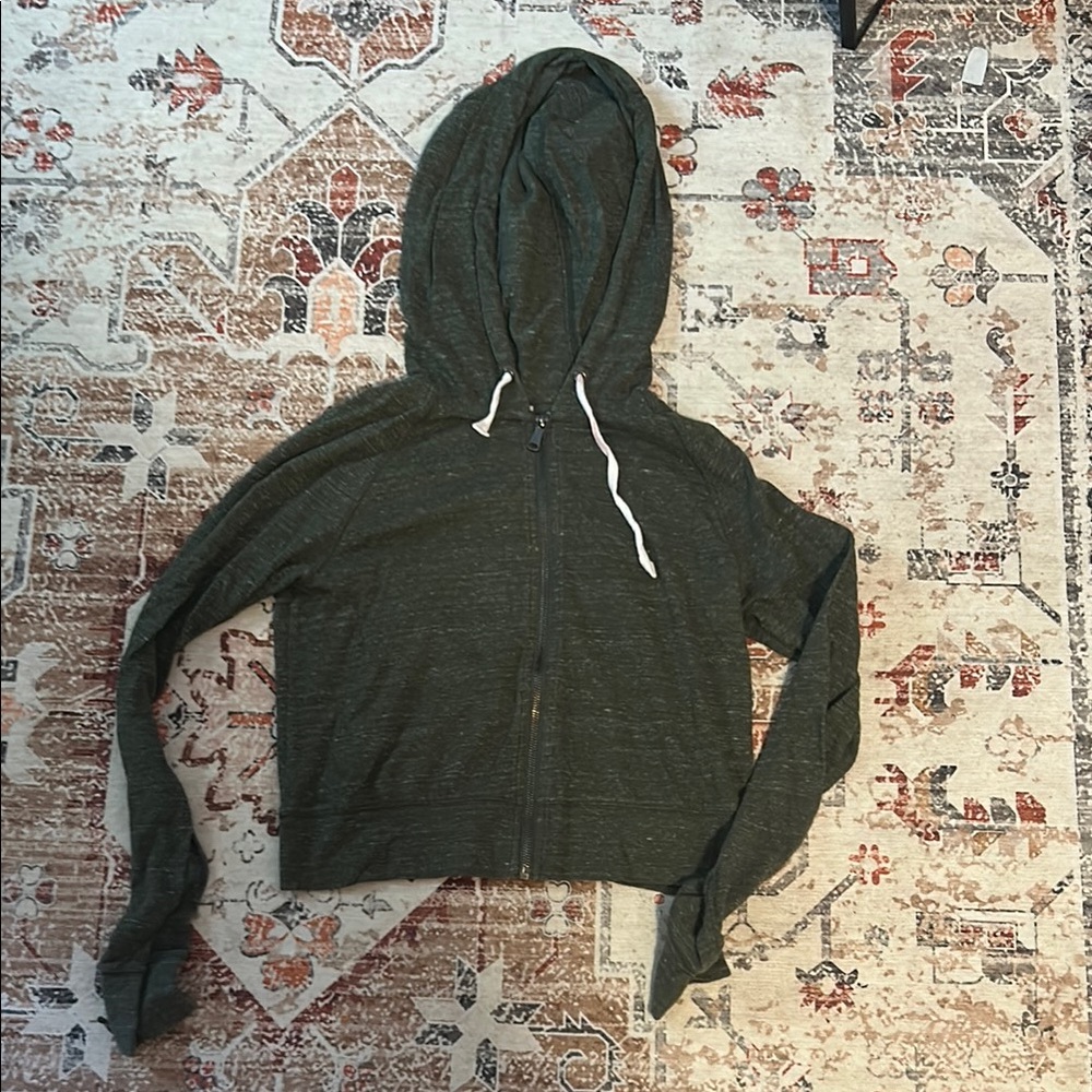 Forever 21 Green Fitted Crop Hoodie